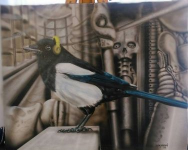 airbrushed bird on canvas birds with beats