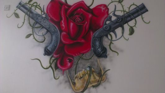 tattoo shop, mural, airbrushed tattoo shop, mural, airbrushed