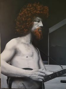 airbrushed portrait black and white,musician