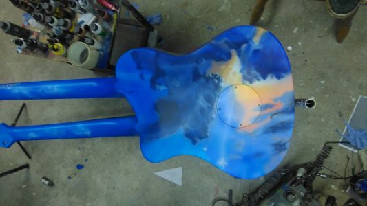 Work in Progress, Clouds Guitar by Phil Atkinson Airbrush Artist Work in Progress, Clouds Guitar by Phil Atkinson Airbrush Artist